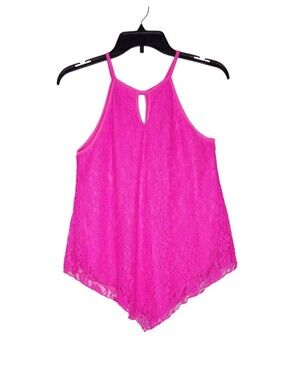 Social Teen Lace Halter Tank Top - Hot Pink